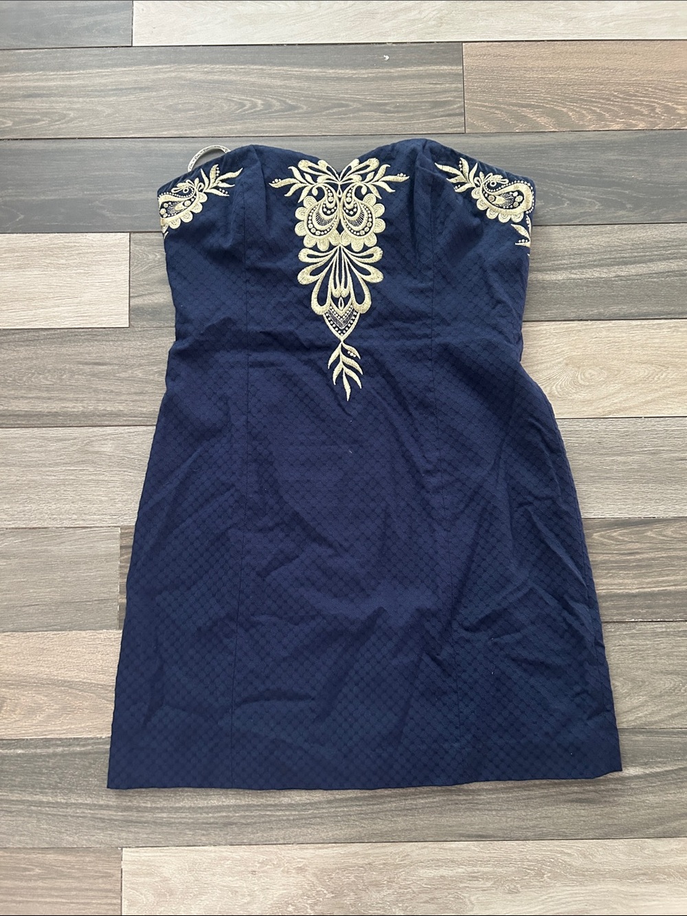 Lilly Pulitzer Navy Strapless Dress with Gold Appliqué